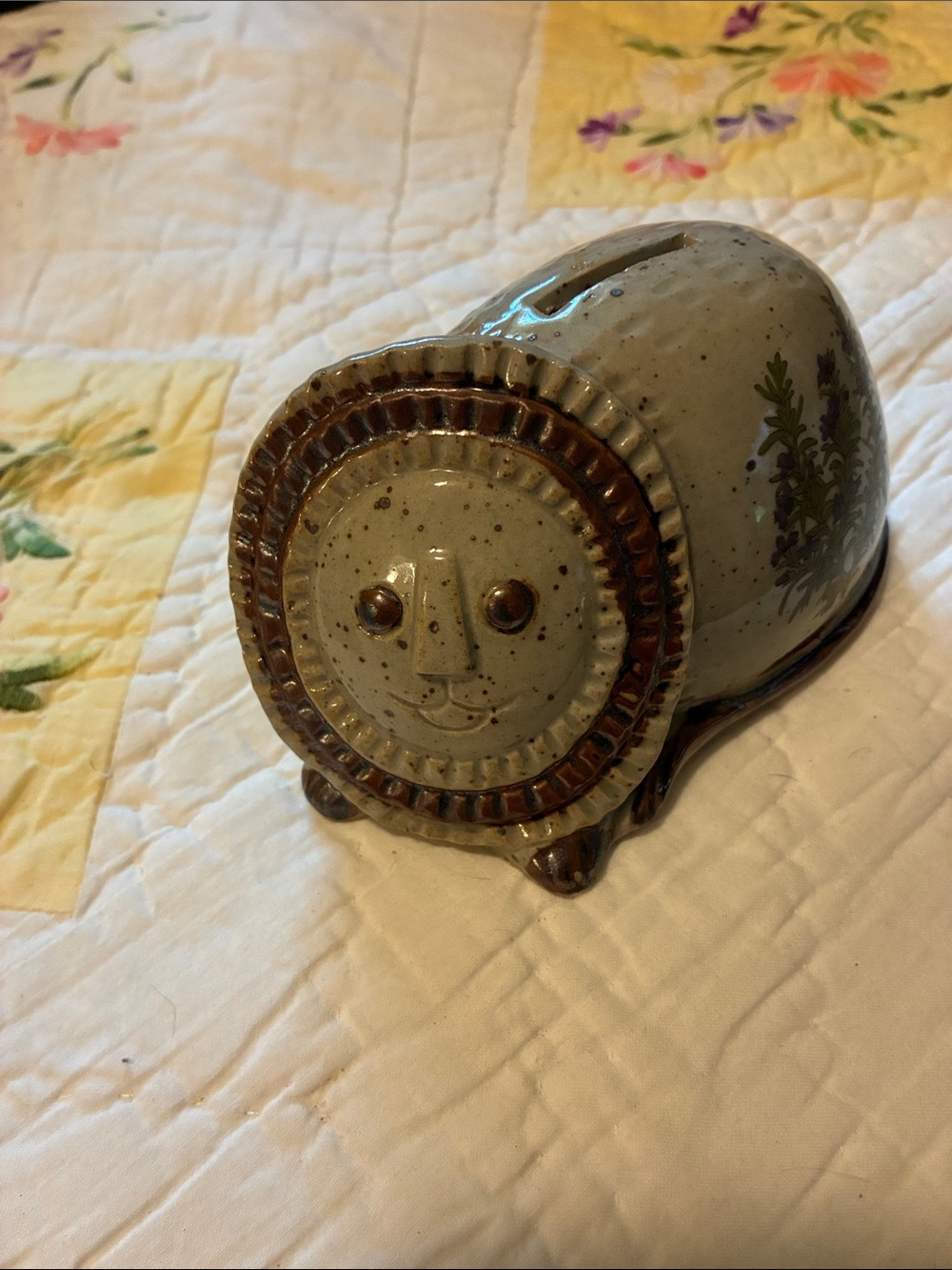 Ceramic Lion Coin Bank - Brown & Tan